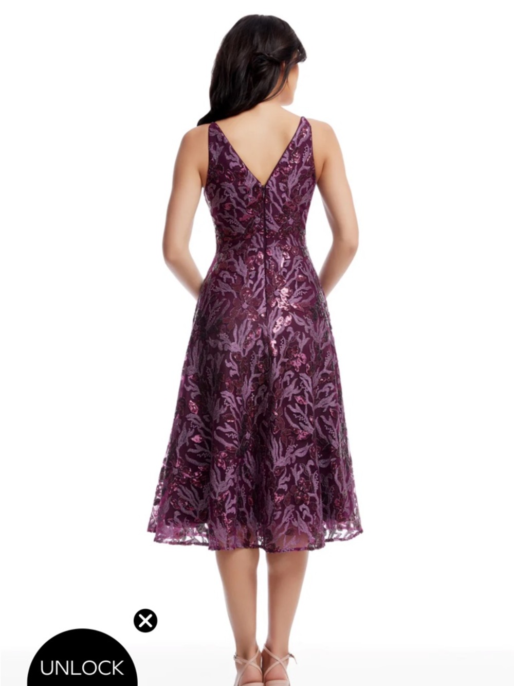 Dress the Population Plum Sequin Floral V-Neck Midi Dress - Picture 3 of 4